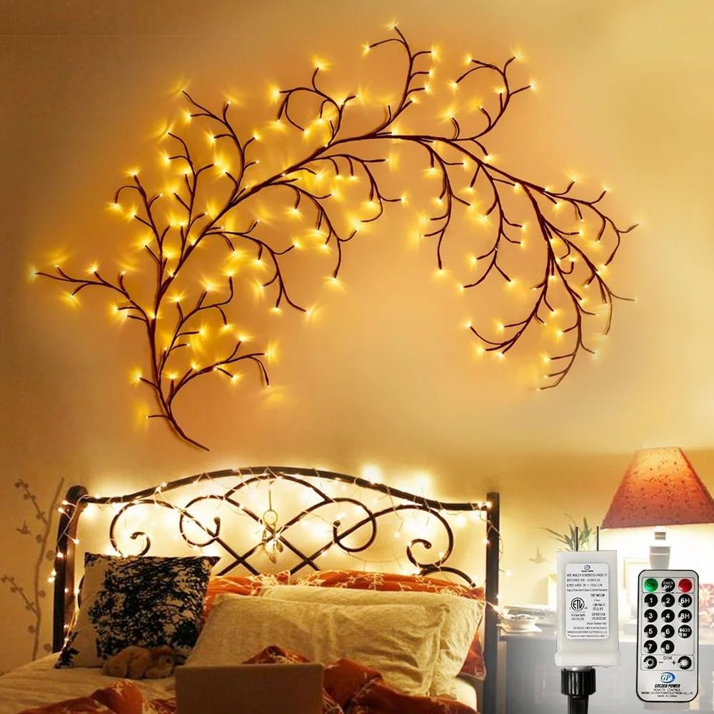 Enchanted LED Willow Vine Lights – Aesthetic 8ft Wall Decor with Remote & Timer (144 LEDs)